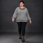Gestreifter Hoodie in Orange/Schwarz/Weiß aus Stretchjersey mit Kapuze und Tunnelzug
