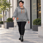 Gestreifter Hoodie in Orange/Schwarz/Weiß aus Stretchjersey mit Kapuze und Tunnelzug