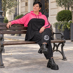 Kuscheliger Überwurf in Pink mit Kapuze und Tunnelzug aus warmem Stretchjersey aus Italien