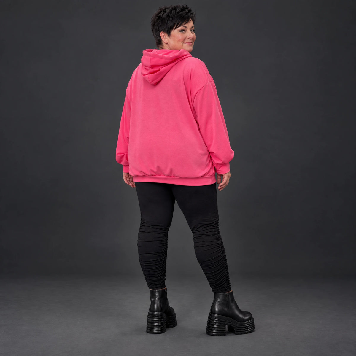 Hoodie in leuchtendem Pink aus weichem Stretchjersey mit Kapuze und gerader Schnittform