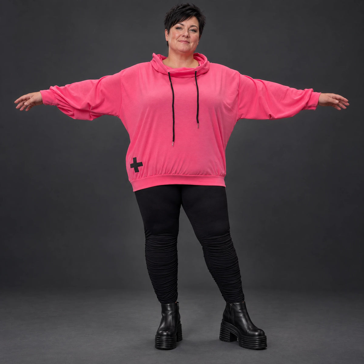 Hoodie in leuchtendem Pink aus weichem Stretchjersey mit Kapuze und gerader Schnittform
