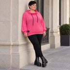 Hoodie in leuchtendem Pink aus weichem Stretchjersey mit Kapuze und gerader Schnittform