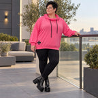 Hoodie in leuchtendem Pink aus weichem Stretchjersey mit Kapuze und gerader Schnittform