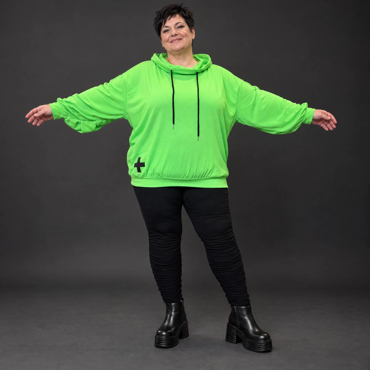 Grüner Hoody aus weichem Baumwolljersey mit Stretch Kapuze und gerader Schnittform