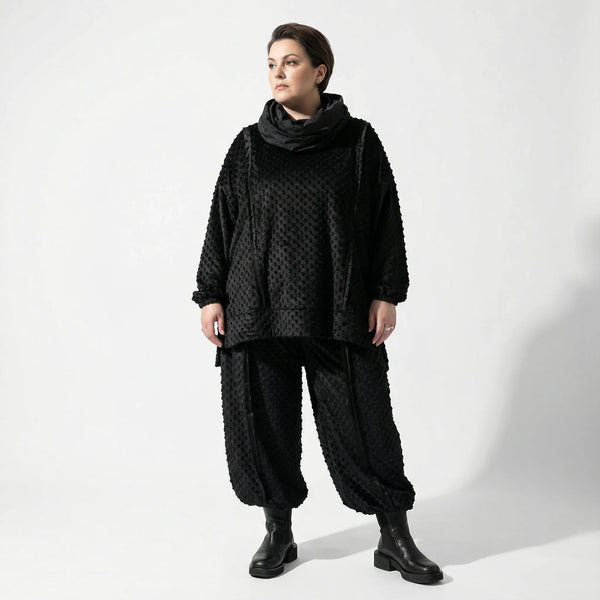 Oversize Velours Big Shirt Damen Winter weich Punkte Struktur AKH Premium Modeare Avantgarde Lagenlook
