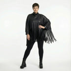 Kastiges Oversize Shirt aus Lederimitat mit Fransen Winter Look AKH Premium Modeare