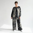 Schwarzbeiges Batik Zweiteilerset aus French Terry mit Oversize Shirt und weiter Hose