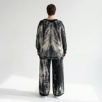 Schwarzbeiges Batik Zweiteilerset aus French Terry mit Oversize Shirt und weiter Hose