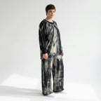 Schwarzbeiges Batik Zweiteilerset aus French Terry mit Oversize Shirt und weiter Hose