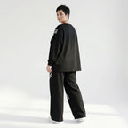 Schwarzer Oversize Zweiteiler mit weißem Streifenprint aus weichem FrenchTerry Loungewear
