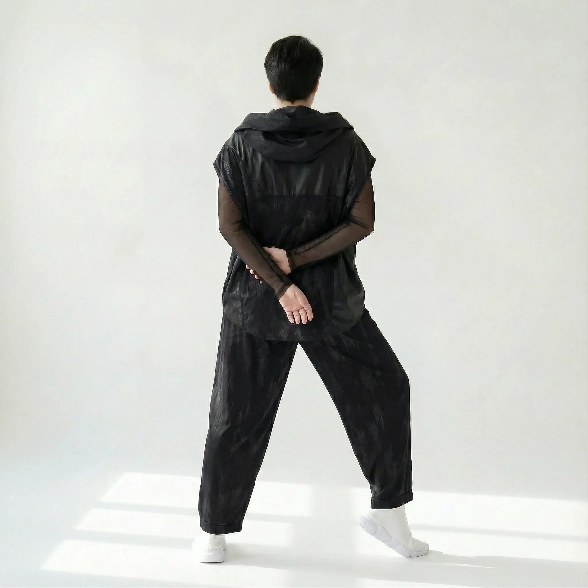 2-teiliges Oversize-Oberteil mit Mesh-Shirt und Slinky-Weste im Avantgarde-Look