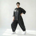 Oversize Ballonhose in Lederoptik mit Soft Wash Finish und elastischem Bund