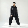 Oversize Tunika in A-Form mit weitem Kragen und aufgesetzten Taschen im Lagenlook