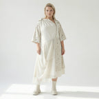 Oversize Kleid Damen A-Form Ecru mit Tüll Leinenoptik Übergangskleid H4 Fashion bei Modeare