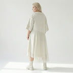 Oversize Kleid Damen A-Form Ecru mit Tüll Leinenoptik Übergangskleid H4 Fashion bei Modeare