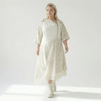 Oversize Kleid Damen A-Form Ecru mit Tüll Leinenoptik Übergangskleid H4 Fashion bei Modeare