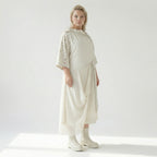 Oversize Kleid Damen A-Form Ecru mit Tüll Leinenoptik Übergangskleid H4 Fashion bei Modeare