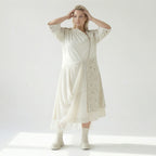 Oversize Kleid Damen A-Form Ecru mit Tüll Leinenoptik Übergangskleid H4 Fashion bei Modeare