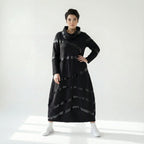Ballonkleid aus Romanit Jersey mit Lederimitat-Streifen – weich & stretchig | Riberance bei Modeare entdecken