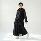 MODEARE - Zweiteiliges Oversize-Set mit Spitze: Schwarze Bluse & weiter Rock in Lagenoptik