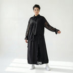 MODEARE - Zweiteiliges Oversize-Set mit Spitze: Schwarze Bluse & weiter Rock in Lagenoptik