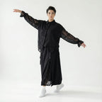 MODEARE - Zweiteiliges Oversize-Set mit Spitze: Schwarze Bluse & weiter Rock in Lagenoptik