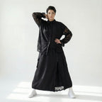 MODEARE - Zweiteiliges Oversize-Set mit Spitze: Schwarze Bluse & weiter Rock in Lagenoptik