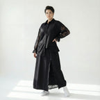 MODEARE - Zweiteiliges Oversize-Set mit Spitze: Schwarze Bluse & weiter Rock in Lagenoptik