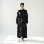MODEARE - Zweiteiliges Oversize-Set mit Spitze: Schwarze Bluse & weiter Rock in Lagenoptik