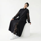 MODEARE - Zweiteiliges Oversize-Set mit Spitze: Schwarze Bluse & weiter Rock in Lagenoptik