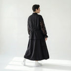 MODEARE - Zweiteiliges Oversize-Set mit Spitze: Schwarze Bluse & weiter Rock in Lagenoptik