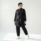 MODEARE - Avantgarde Set aus asymmetrischer Bluse, Weste mit Bindung und weiter Popeline-Hose