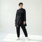 MODEARE - Avantgarde Set aus asymmetrischer Bluse, Weste mit Bindung und weiter Popeline-Hose