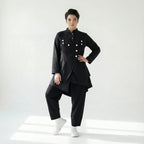 MODEARE - Avantgarde Set aus asymmetrischer Bluse, Weste mit Bindung und weiter Popeline-Hose
