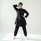 MODEARE - Avantgarde Set aus asymmetrischer Bluse, Weste mit Bindung und weiter Popeline-Hose