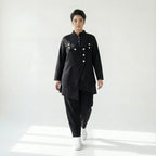 MODEARE - Avantgarde Set aus asymmetrischer Bluse, Weste mit Bindung und weiter Popeline-Hose