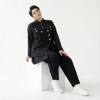 MODEARE - Avantgarde Set aus asymmetrischer Bluse, Weste mit Bindung und weiter Popeline-Hose