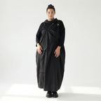 Schwarzes Zweiteiler Maxikleid im Lagenlook mit asymmetrischem Oberkleid und Taschen