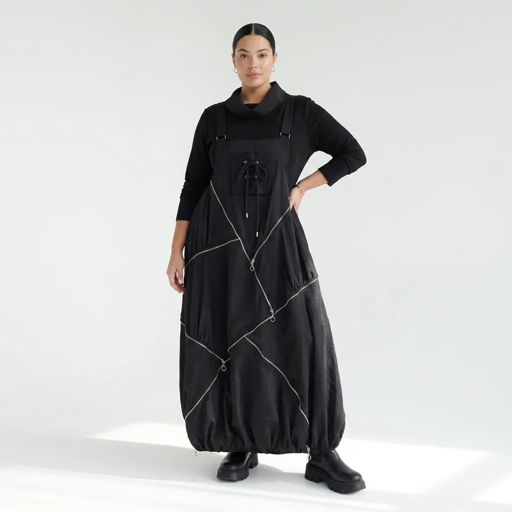 Extravagantes 2-teiliges Oversize-Kleid in Schwarz mit Zip-Details von Red Corner