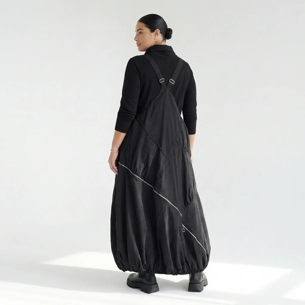 Extravagantes 2-teiliges Oversize-Kleid in Schwarz mit Zip-Details von Red Corner