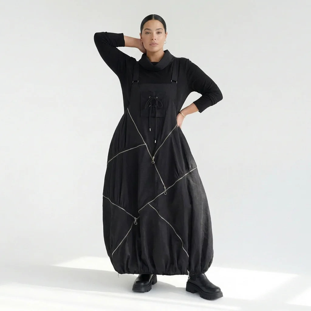 Extravagantes 2-teiliges Oversize-Kleid in Schwarz mit Zip-Details von Red Corner