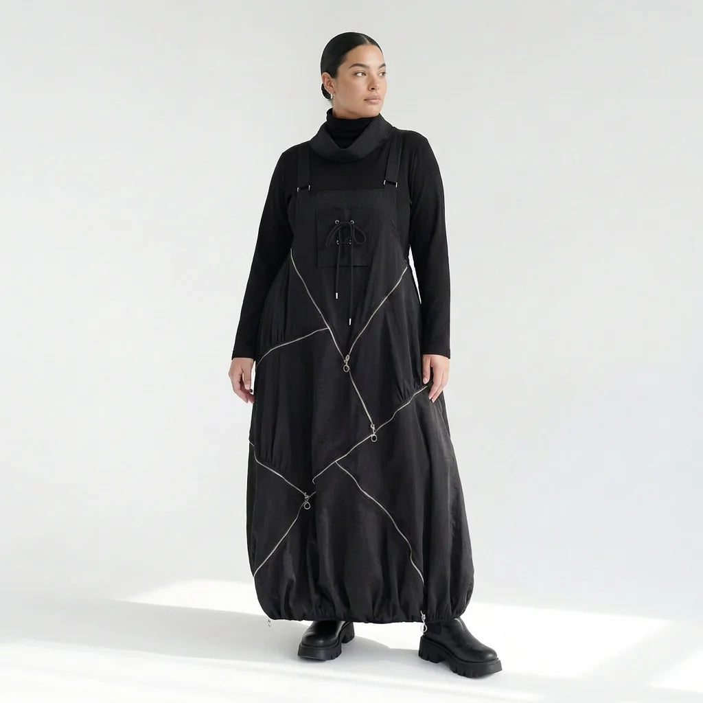 Extravagantes 2-teiliges Oversize-Kleid in Schwarz mit Zip-Details von Red Corner