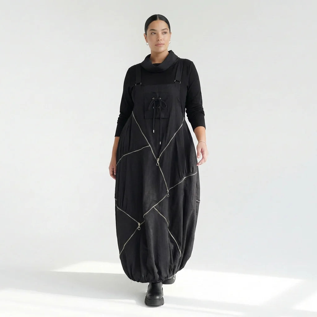 Extravagantes 2-teiliges Oversize-Kleid in Schwarz mit Zip-Details von Red Corner