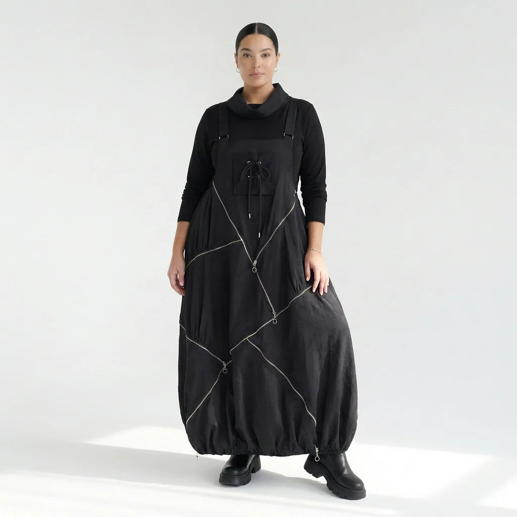 Extravagantes 2-teiliges Oversize-Kleid in Schwarz mit Zip-Details von Red Corner