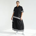 Asymmetrisches Shirt-Rock-Set in Schwarz mit Streifen & Ösendetails aus Popeline von KRIK