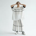 Damen Oversize Set Maxlive Weiß mit Shirt & Culotte Hose, Viskose-Mix, Kontraststreifen, EU 38 bis 60, Made in Türkei
