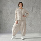 Gestreifte Sommerjacke in Leinen Optik mit luftigem Oversize Schnitt von AKH Fashion exklusiv bei Modeare für Damenmode