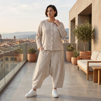 Gestreifte Sommerjacke in Leinen Optik mit luftigem Oversize Schnitt von AKH Fashion exklusiv bei Modeare für Damenmode