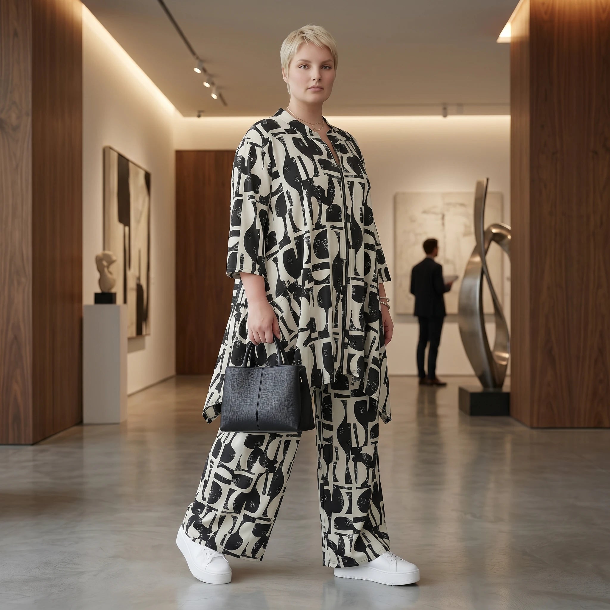 Oversize Slinky Set mit A-Form Jacke und Palazzo Hose von AKH Fashion exklusiv bei Modeare für moderne Lagenlook Styles