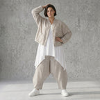 Kastige Streifenjacke in Leinen Optik für Damen Sommer Oversize Lagenlook AKH Fashion bei Modeare leicht und luftig aus Frankreich gefertigt